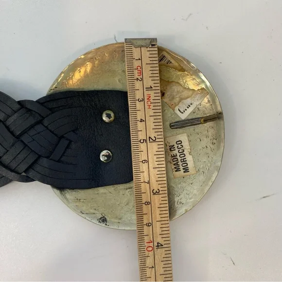 LADIES BELT ONE SIZE MOROCCO CONCHO SILVER BLACK LEATHER BRAIDED WOVEN WESTERN - Picture 7 of 9